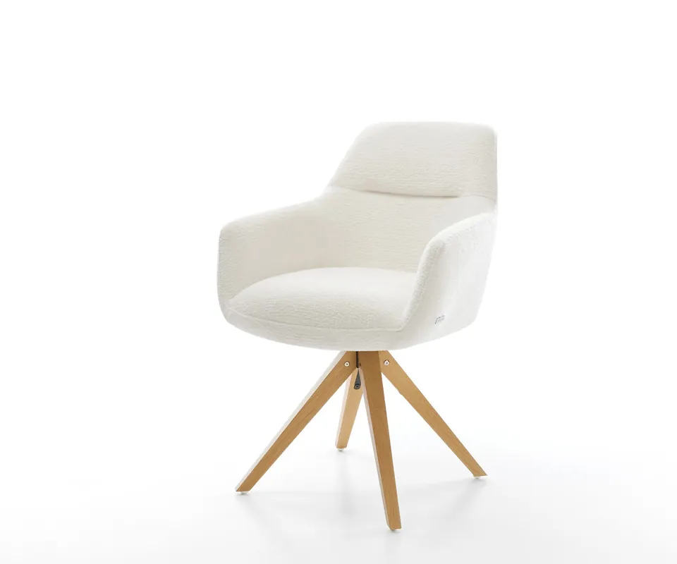 Neu Im Sortiment Drehstuhl Pejo-Flex Bouclé Soft Beige Holzgestell kantig Natur 180° drehbar Taschenfederkern