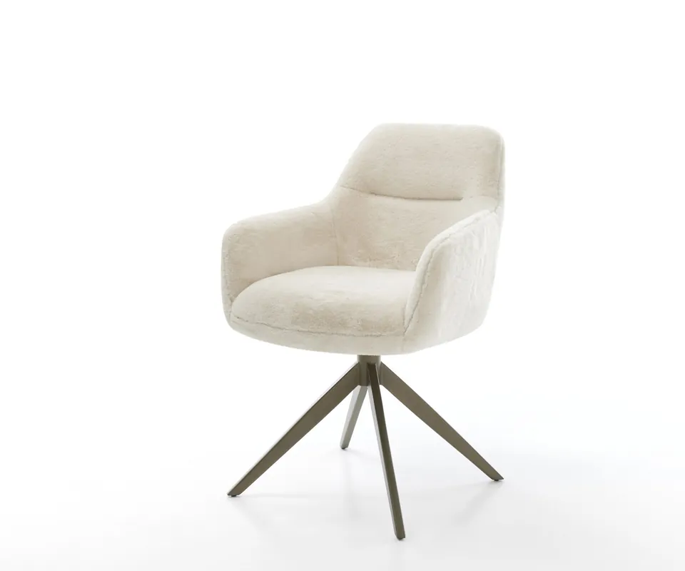 Markenware Drehstuhl Pejo-Flex Plüsch Creme-Weiß Kreuzgestell breit Effektfinish Titan 360° drehbar Wippfunktion Taschenfederkern