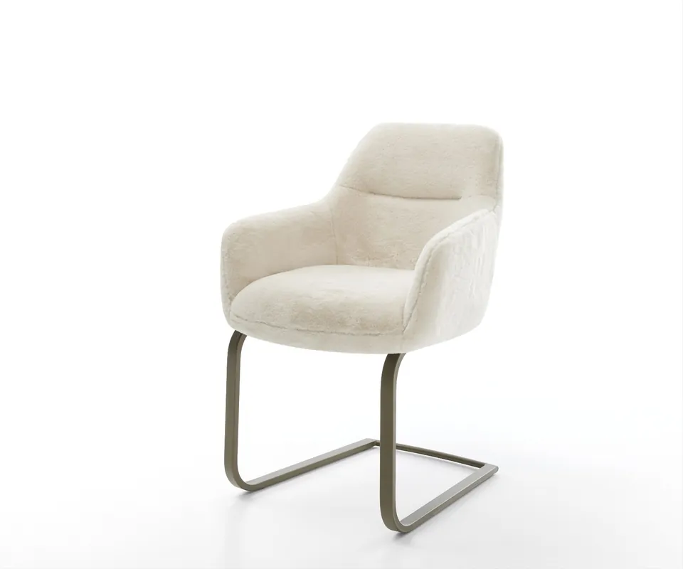 Neu Freischwinger Pejo-Flex Plüsch Creme-Weiß Freischwinger flach Effektfinish Titan Taschenfederkern