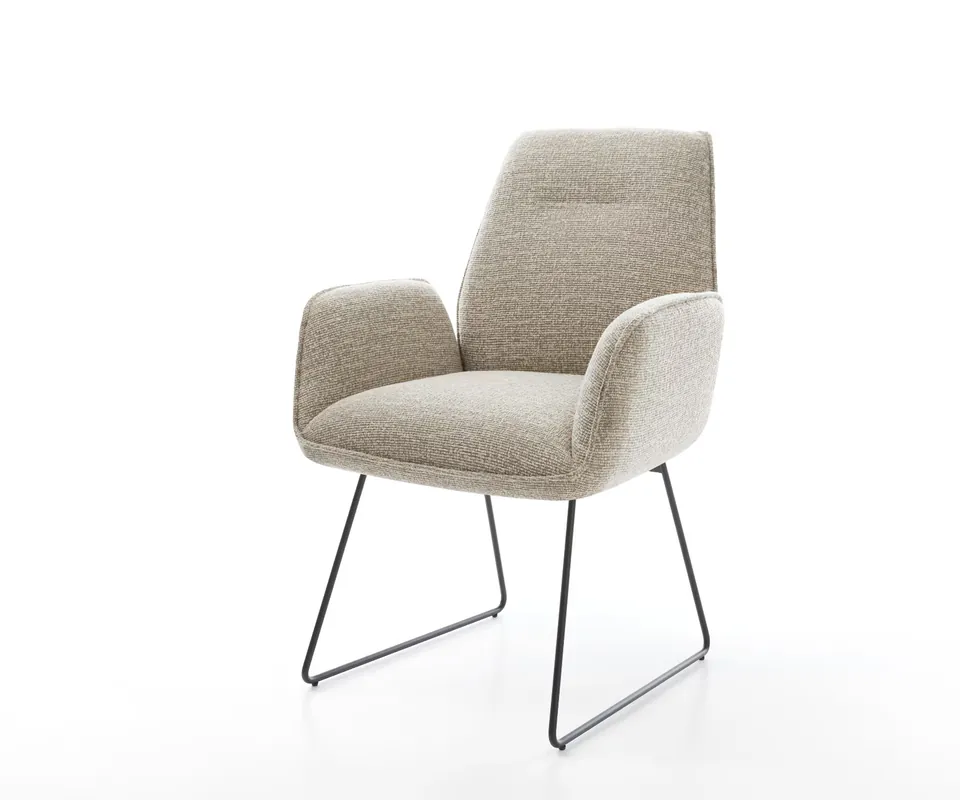 Esszimmerstuhl Zoa-Flex Webstoff Soft Beige Kufengestell Schwarz Taschenfederkern Schneller Versand