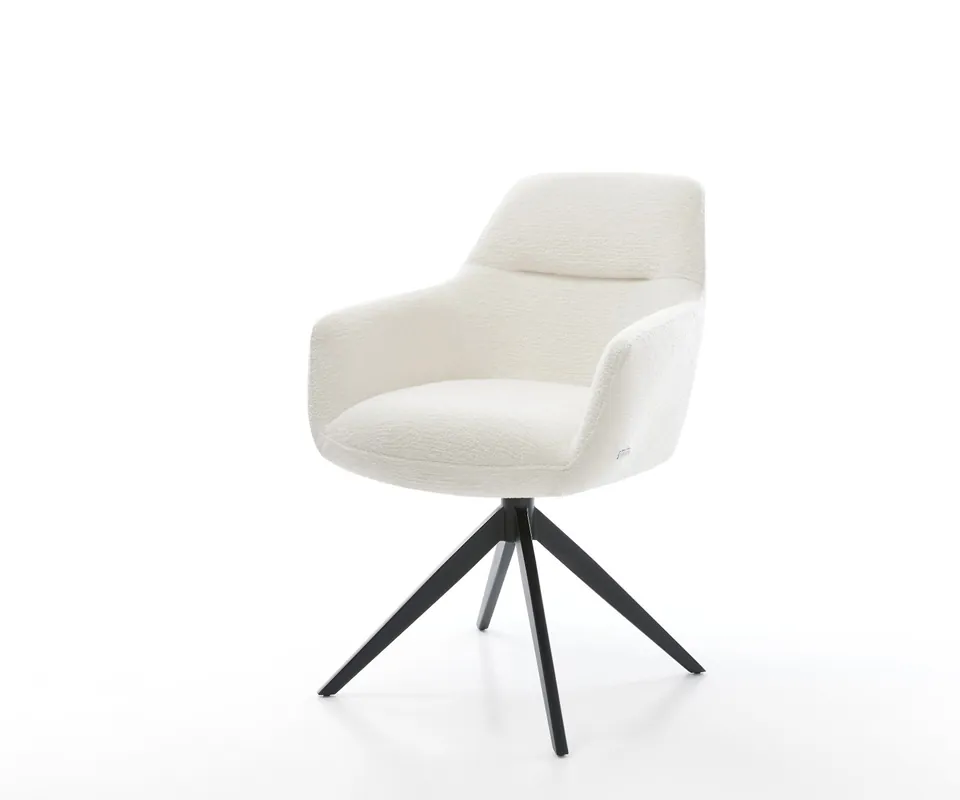 Drehstuhl Pejo-Flex Bouclé Soft Beige Kreuzgestell breit Schwarz 360° drehbar Wippfunktion Taschenfederkern Online Kaufen