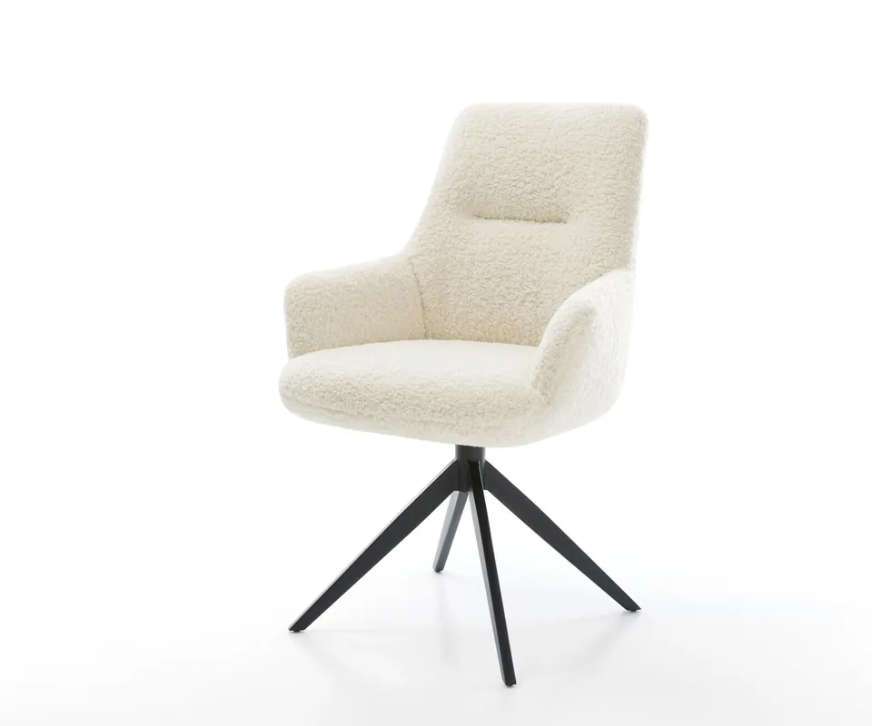 Drehstuhl Zelia-Flex mit Armlehnen Teddystoff Beige Kreuzgestell breit Schwarz 360° drehbar Wippfunktion Taschenfederkern Neuheit