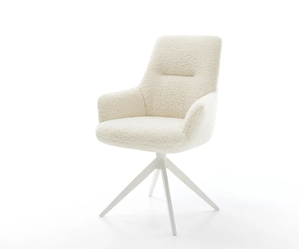 Aktuell Drehstuhl Zelia-Flex mit Armlehnen Teddystoff Beige Kreuzgestell breit Weiß 360° drehbar Wippfunktion Taschenfederkern