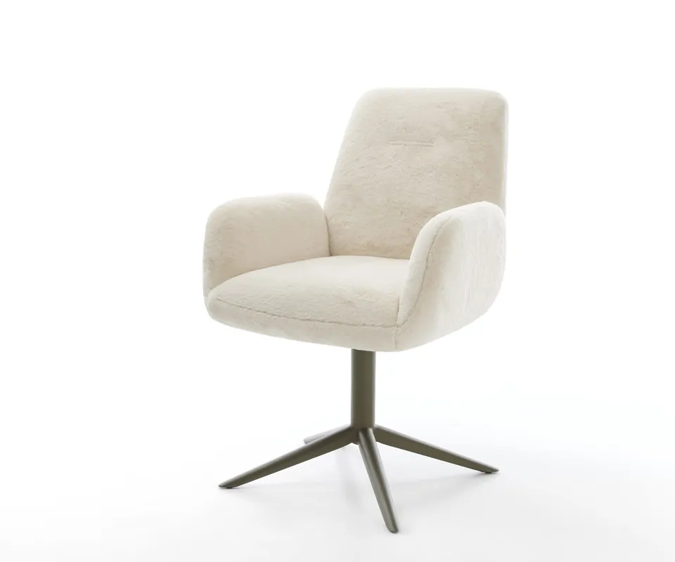 Drehstuhl Zoa-Flex Plüsch Creme-Weiß Fußkreuz Effektfinish Titan 360° drehbar Wippfunktion Taschenfederkern Garantierte Lieferung