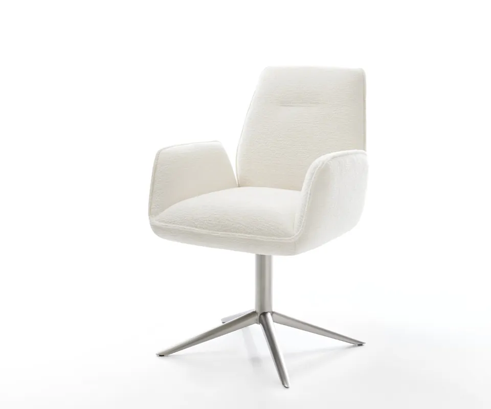 Heißes Angebot Drehstuhl Zoa-Flex Bouclé Soft Beige Fußkreuz Edelstahl 360° drehbar Wippfunktion Taschenfederkern