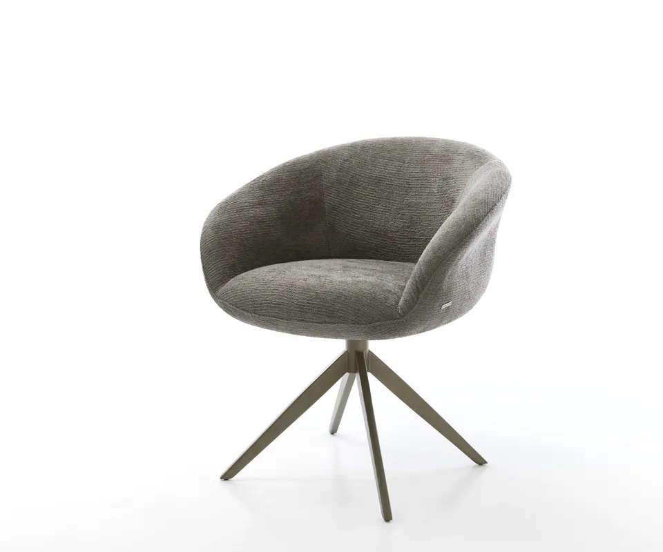 Drehstuhl Vinka-Flex mit Armlehnen Bouclé Soft Schlamm Kreuzgestell breit Effektfinish Titan 360° drehbar Wippfunktion Taschenfederkern Neue Kollektion