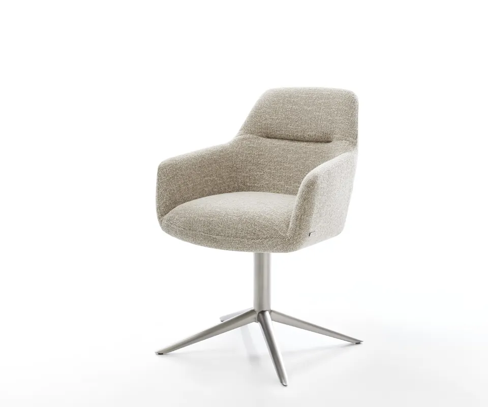 Echt Drehstuhl Pejo-Flex Webstoff Soft Beige Fußkreuz Edelstahl 360° drehbar Wippfunktion Taschenfederkern