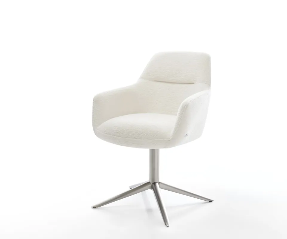 Drehstuhl Pejo-Flex Bouclé Soft Beige Fußkreuz Edelstahl 360° drehbar Wippfunktion Taschenfederkern Direkt Vom Hersteller