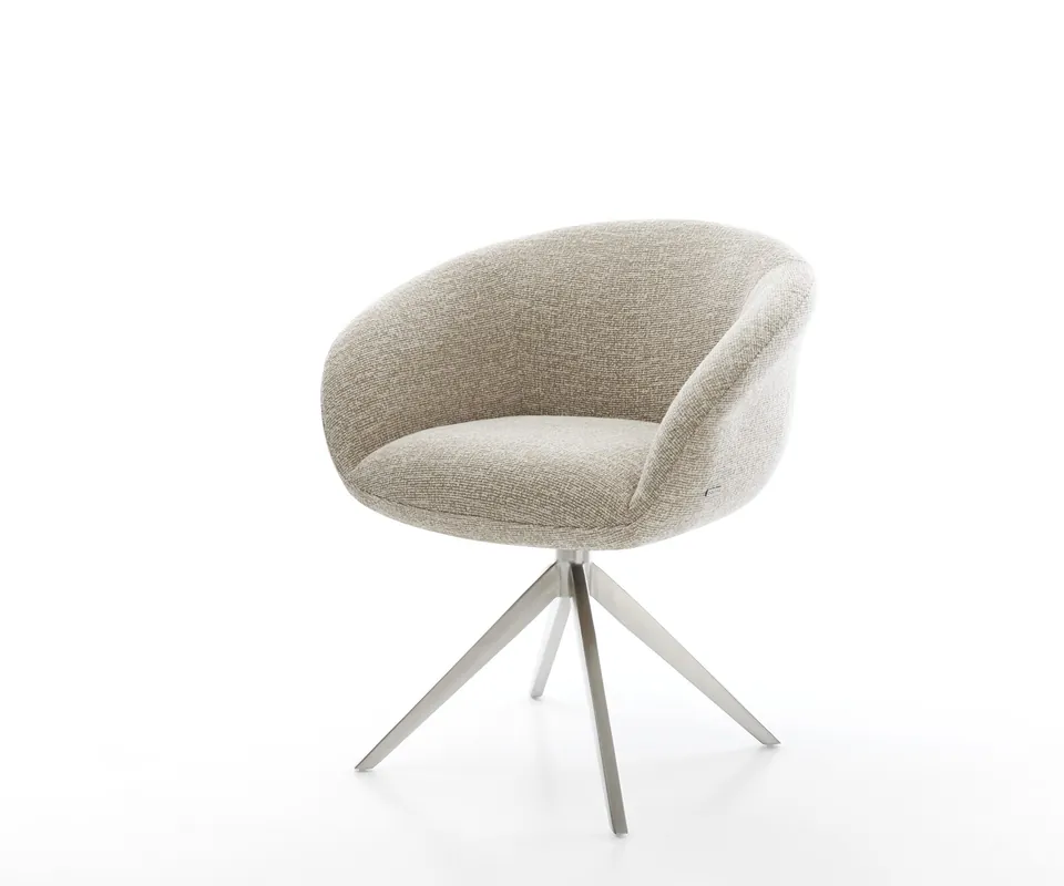Drehstuhl Vinka-Flex mit Armlehnen Webstoff Soft Beige Kreuzgestell breit Edelstahl 360° drehbar Wippfunktion Taschenfederkern Zertifiziert