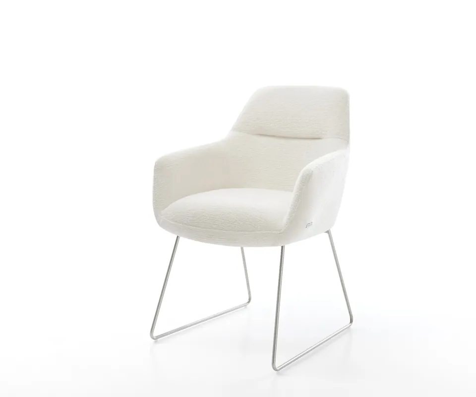 Esszimmerstuhl Pejo-Flex Bouclé Soft Beige Kufengestell Edelstahl Taschenfederkern Schneller Versand