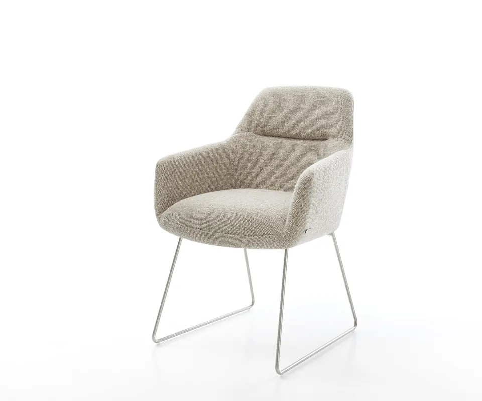 Esszimmerstuhl Pejo-Flex Webstoff Soft Beige Kufengestell Edelstahl Taschenfederkern Preis Gesenkt