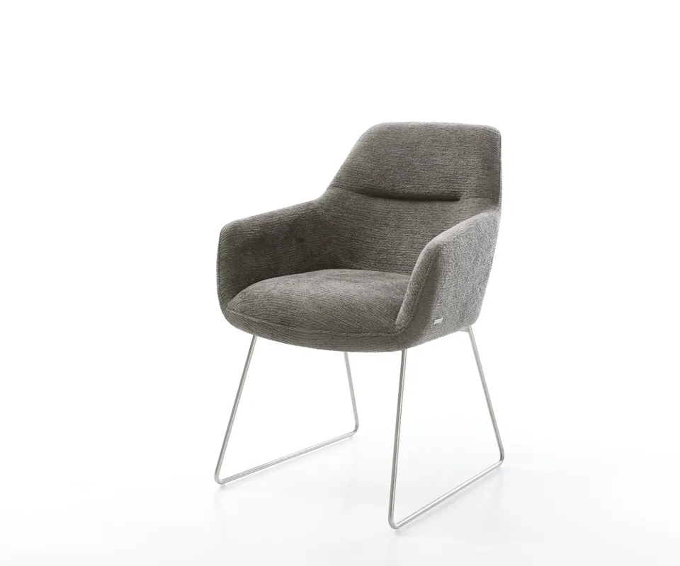 Esszimmerstuhl Pejo-Flex Bouclé Soft Schlamm Kufengestell Edelstahl Taschenfederkern Preiswert