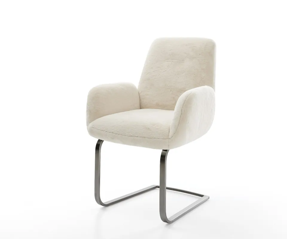 Neu Freischwinger Zoa-Flex Plüsch Creme-Weiß Freischwinger flach Graphit Taschenfederkern