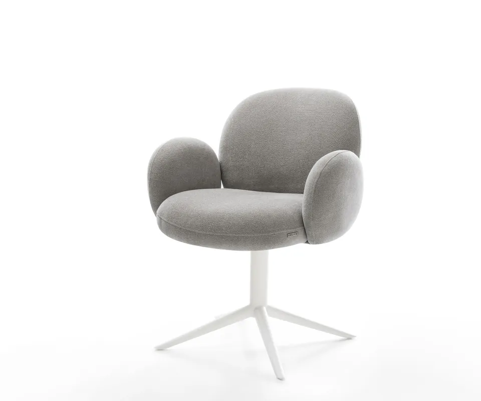 Drehstuhl Nube-Flex mit Armlehnen Strukturstoff Soft Grau Fußkreuz Weiß 360° drehbar Wippfunktion Taschenfederkern Begrenztes Angebot