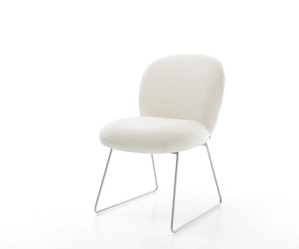 Must-Have Esszimmerstuhl Nube-Flex Bouclé Soft Beige Kufengestell Edelstahl Taschenfederkern