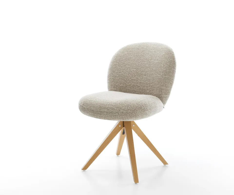 Drehstuhl Nube-Flex Webstoff Soft Beige Holzgestell kantig Natur 180° drehbar Taschenfederkern Schneller Versand