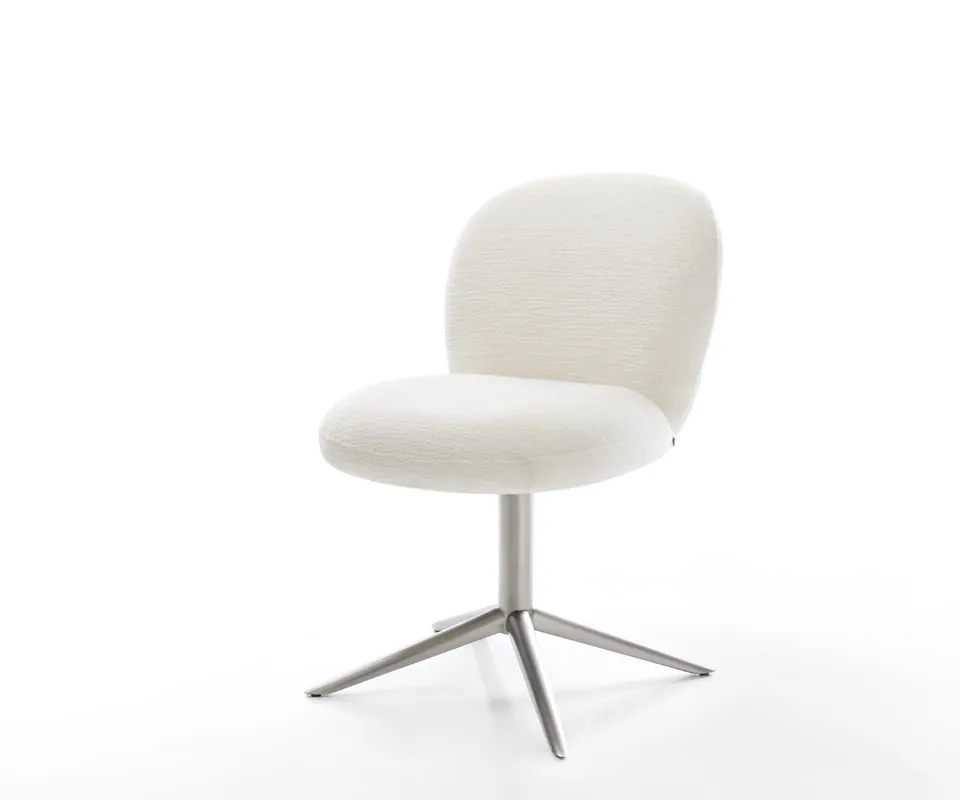 Drehstuhl Nube-Flex Bouclé Soft Beige Fußkreuz Edelstahl 360° drehbar Wippfunktion Taschenfederkern Sale