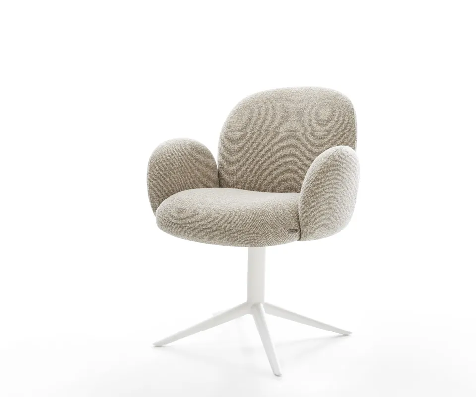 Neue Kollektion Drehstuhl Nube-Flex mit Armlehnen Webstoff Soft Beige Fußkreuz Weiß 360° drehbar Wippfunktion Taschenfederkern