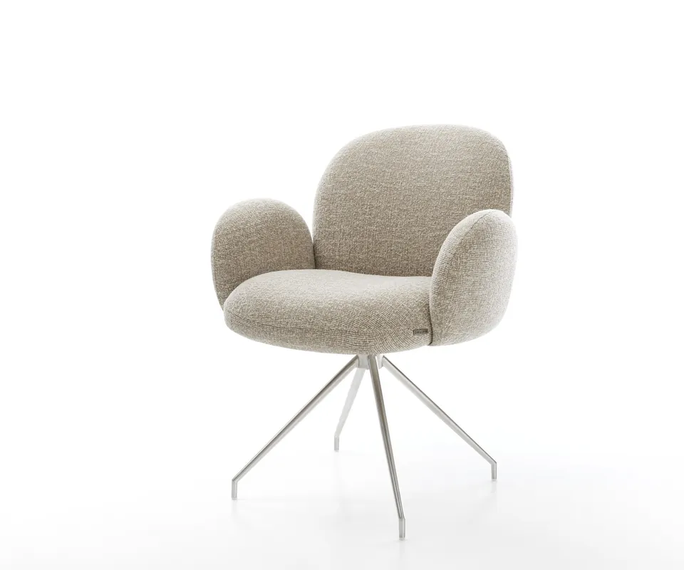 Esszimmerstuhl Nube-Flex mit Armlehnen Webstoff Soft Beige Kreuzgestell konisch Edelstahl Taschenfederkern Highlight