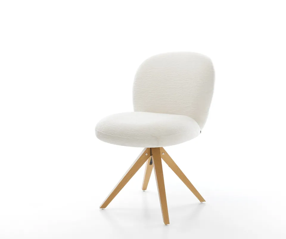 Bestseller Drehstuhl Nube-Flex Bouclé Soft Beige Holzgestell kantig Natur 180° drehbar Taschenfederkern