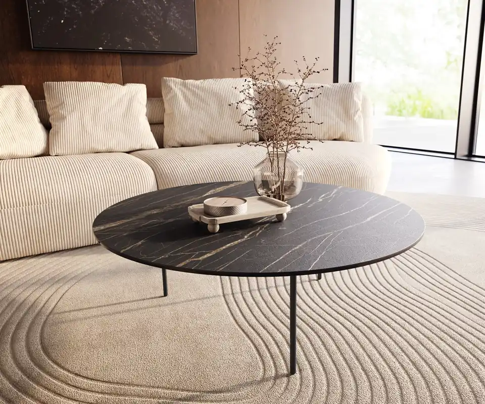 Finale Aktion Couchtisch Edge Rund 100x100 cm Keramik Laminam® Noir Desir Braun Trive Metall Schwarz
