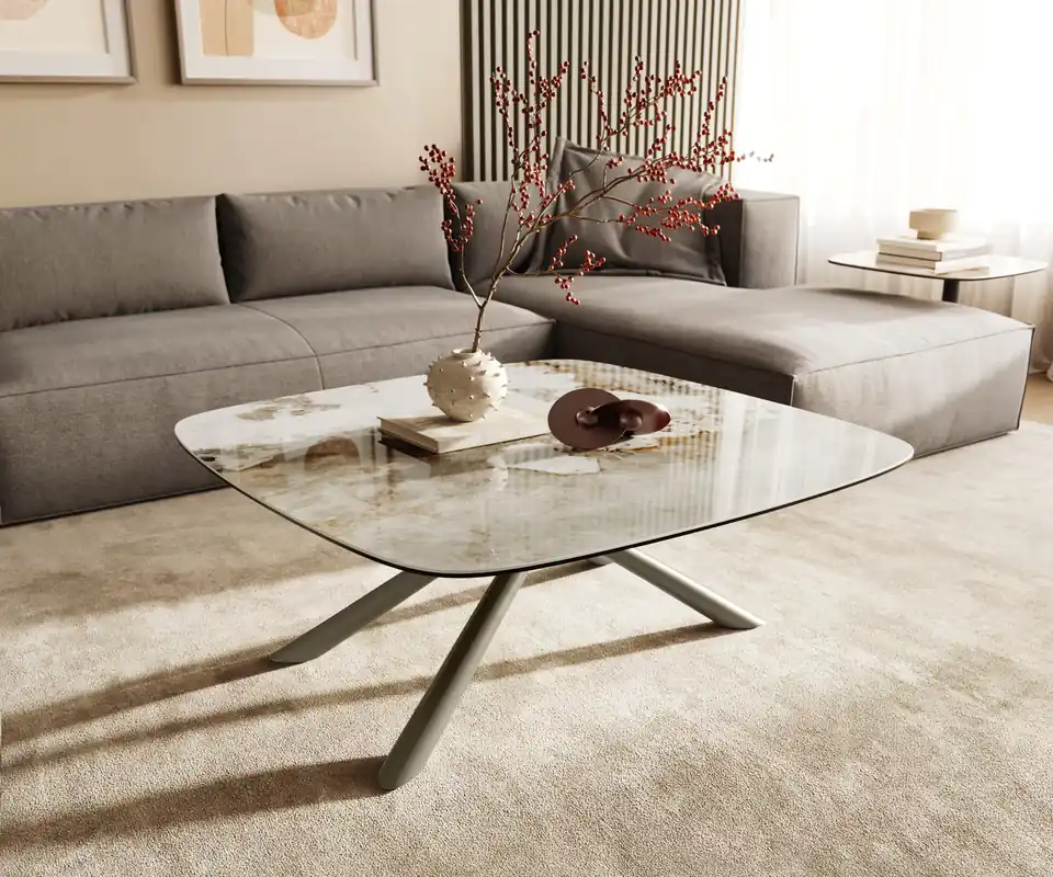 Beliebt Couchtisch Edge Boot 90x90 cm Keramik Minas Melange Sarity Metall Effektfinish Titan