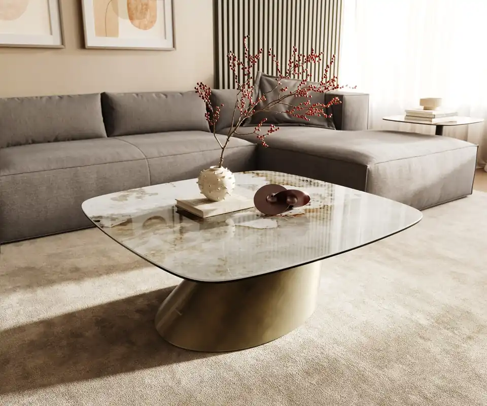 Couchtisch Edge Boot 90x90 cm Keramik Minas Melange Conis Metallic Gold Nur Heute