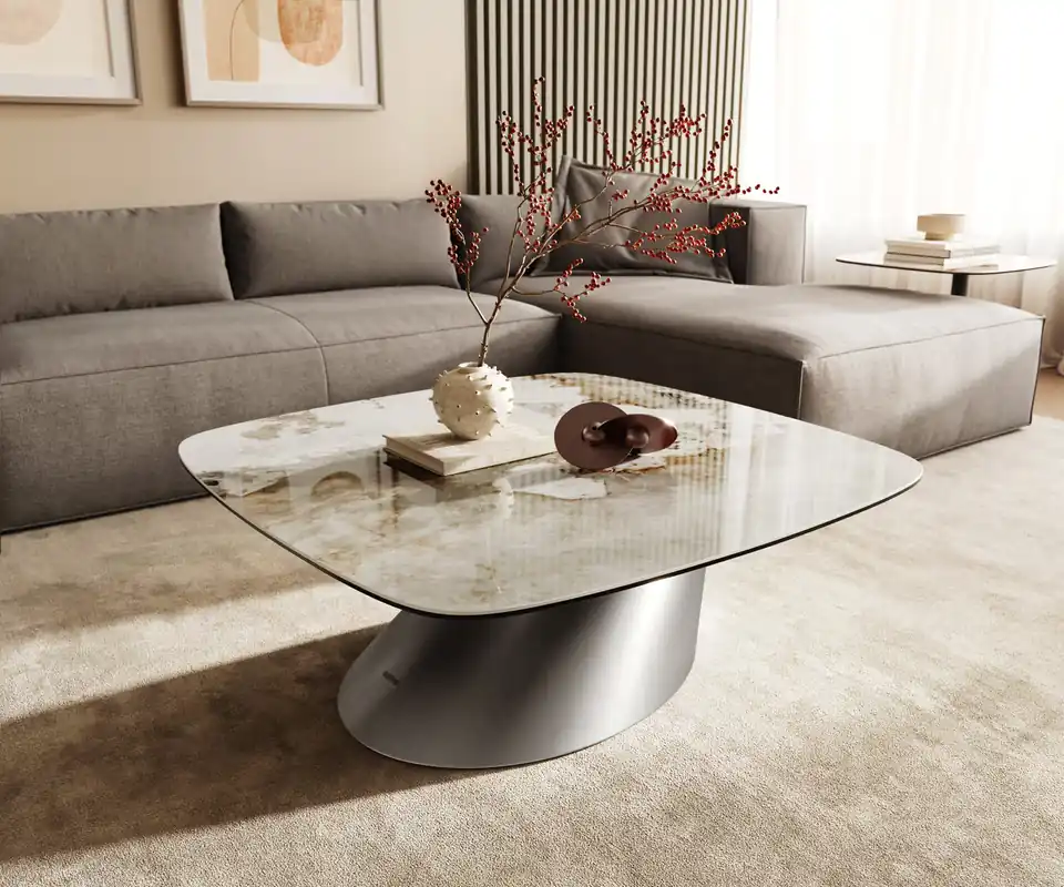 Nur Heute Couchtisch Edge Boot 90x90 cm Keramik Minas Melange Conis Edelstahl gebürstet