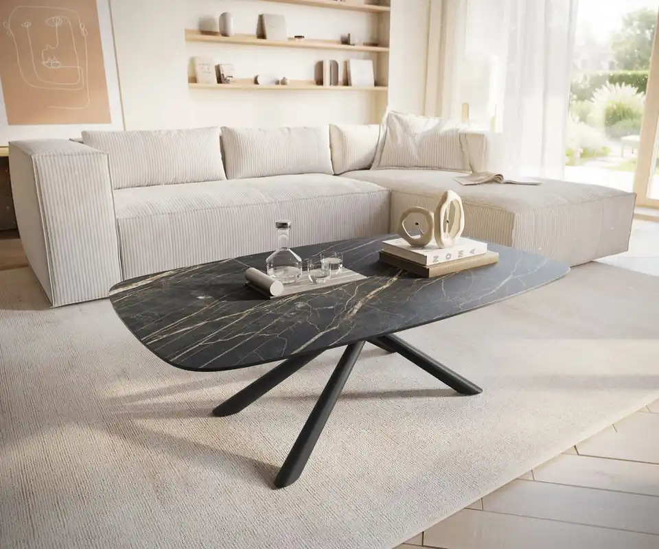Couchtisch Edge Boot 120x70 cm Keramik Laminam® Noir Desir Braun Sarity Metall Schwarz Finale Aktion