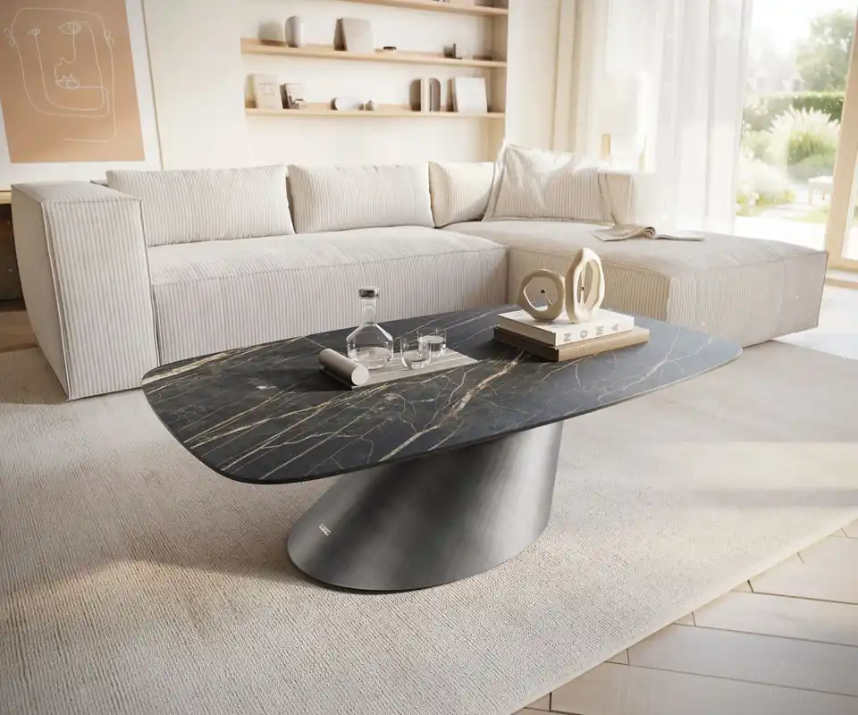 Letzte Chance Couchtisch Edge Boot 120x70 cm Keramik Laminam® Noir Desir Braun Conis Metallic Silber