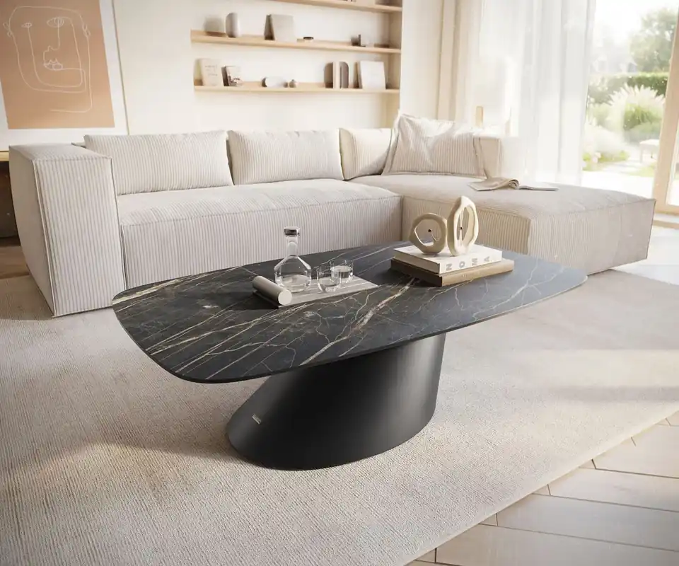 Couchtisch Edge Boot 120x70 cm Keramik Laminam® Noir Desir Braun Conis Metall Schwarz Preisknaller