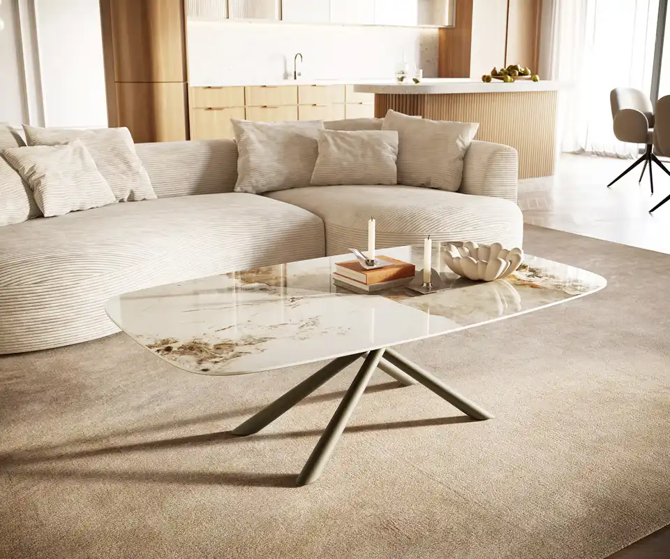 Couchtisch Edge Boot 140x80 cm Keramik Minas Melange Sarity Metall Effektfinish Titan Sonderaktion