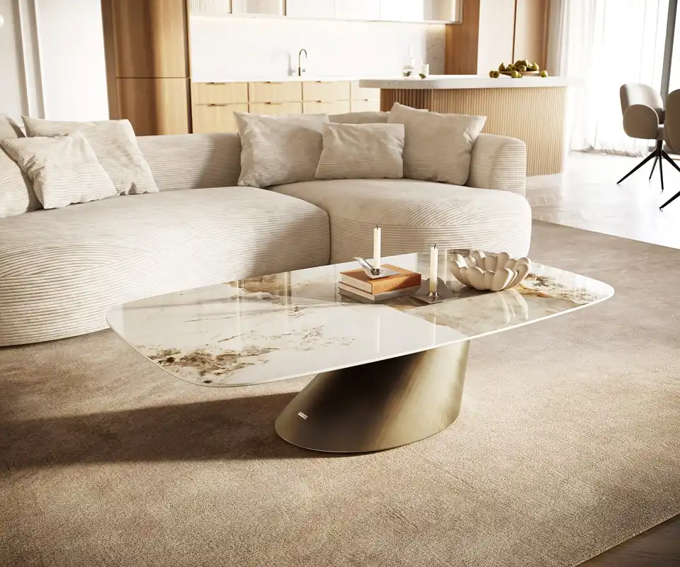 Meistverkauft Couchtisch Edge Boot 140x80 cm Keramik Minas Melange Conis Metallic Gold