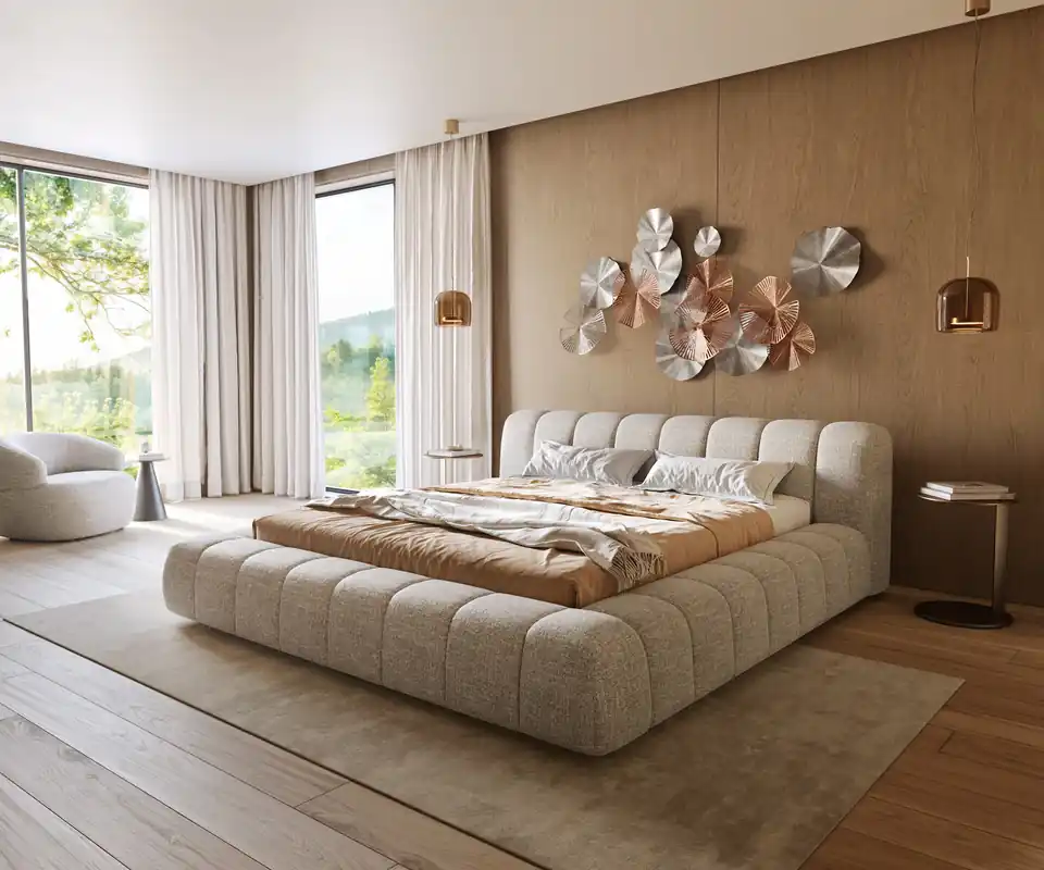Polsterbettgestell Cutio 180x200 cm Webstoff Soft Beige Sale