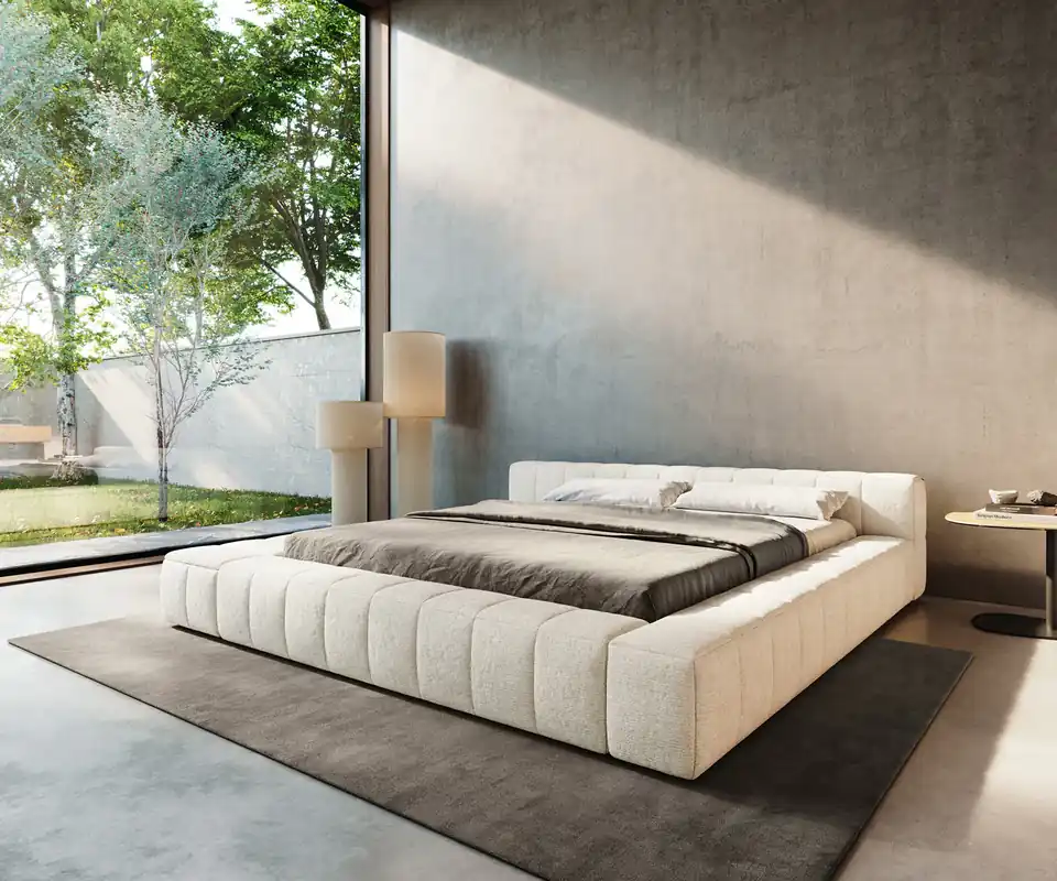 Jetzt Bestellen Polsterbettgestell Espazio 180x200 cm Bouclé Soft Beige mit Stauraum