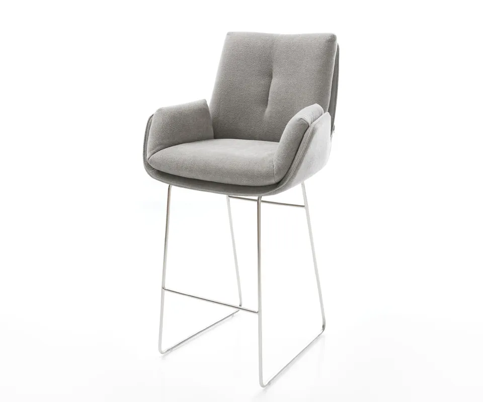 Saisonangebot Barstuhl Clea-Flex Strukturstoff Soft Grau Kufengestell Edelstahl Taschenfederkern
