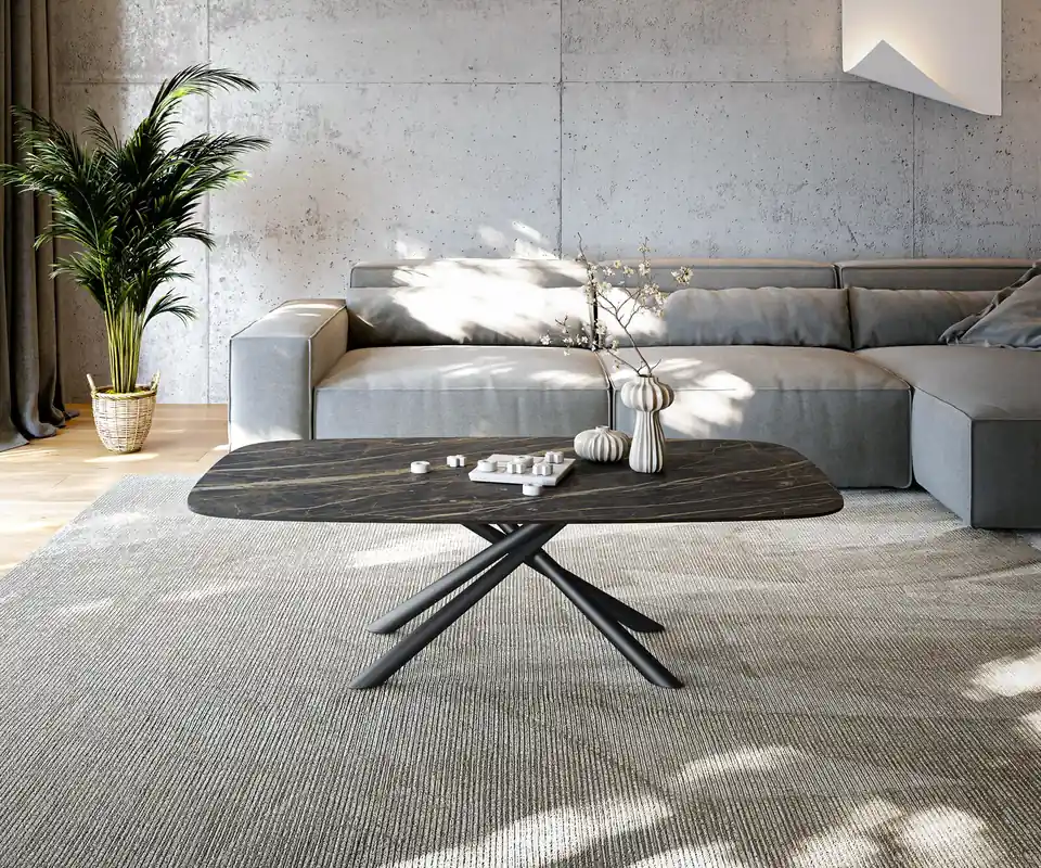 Couchtisch Edge Boot 140x80 cm Keramik Laminam® Noir Desir Braun Sarity Metall Schwarz Wochenendangebot
