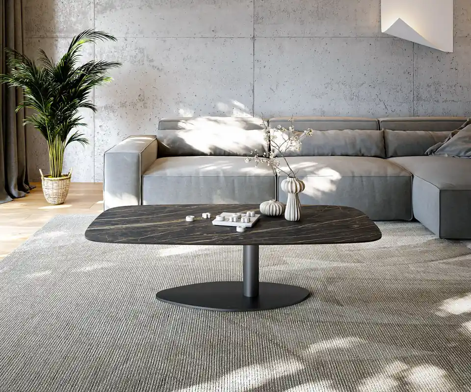 Preisreduziert Couchtisch Edge Boot 140x80 cm Keramik Laminam® Noir Desir Braun Vibany Metall Schwarz