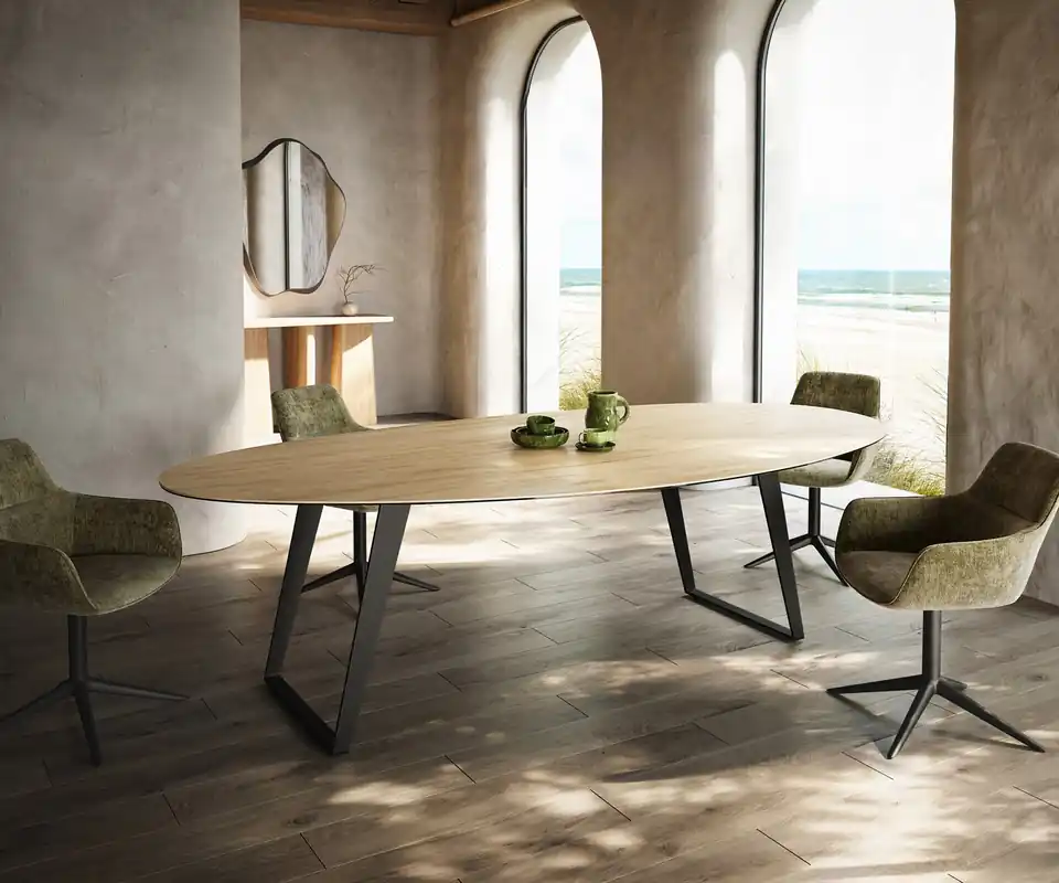 Esstisch Edge Oval 280x130 cm Keramik Laminam® Sabbia Eichefarbig Metall Schräg Schwarz Jetzt Kaufen