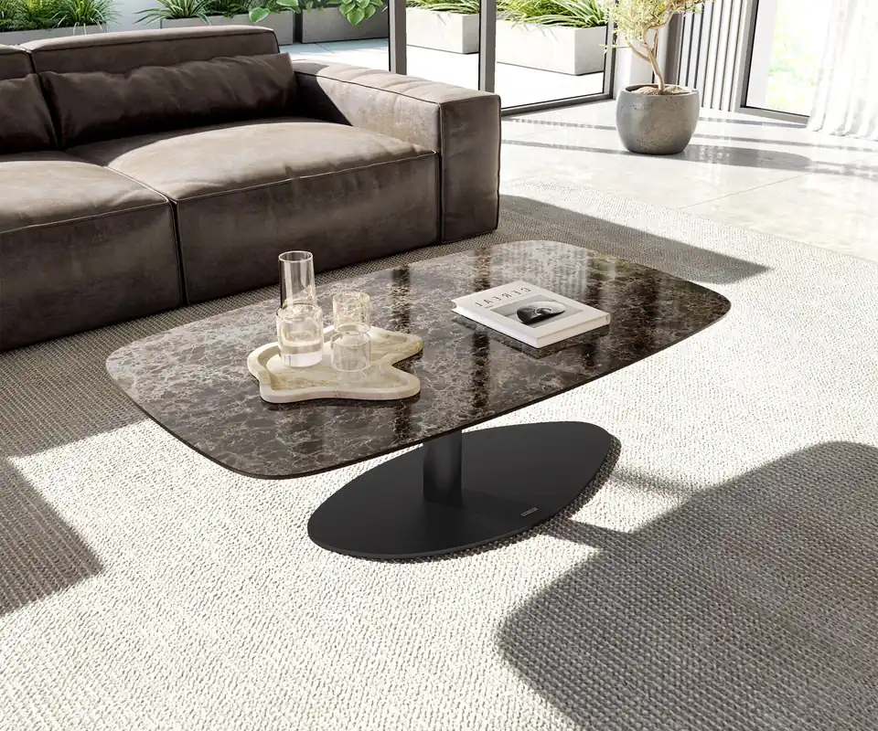 Couchtisch Edge Boot 120x70 cm Keramik Emperador Extra Lucidato Dunkelbraun Vibany Metall Schwarz Wochenendangebot