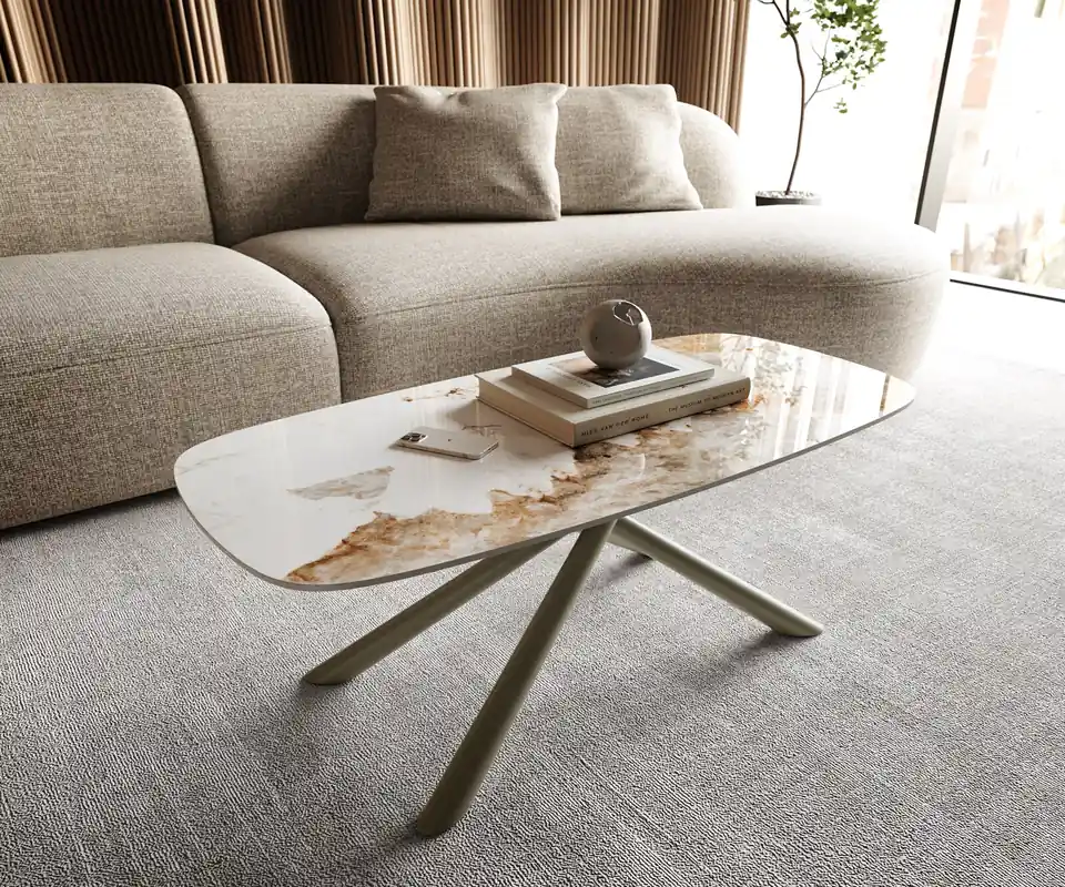 Couchtisch Edge Boot 100x50 cm Keramik Minas Melange Sarity Metall Effektfinish Titan Mega-Angebot