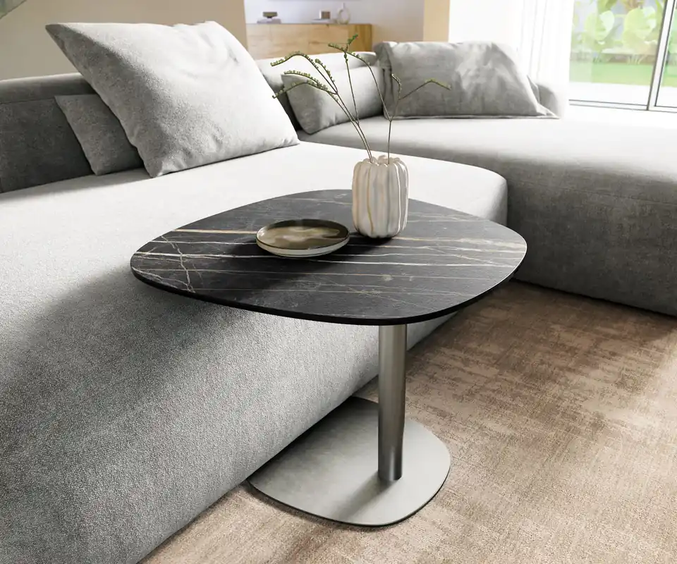 Begrenztes Angebot Beistelltisch Edge Boot 60x60 cm Keramik Laminam® Noir Desir Braun Eleny Edelstahl gebürstet