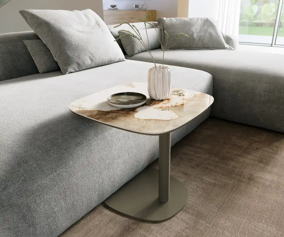 Beistelltisch Edge Boot 50x50 cm Keramik Minas Melange Eleny Metall Effektfinish Titan Neu