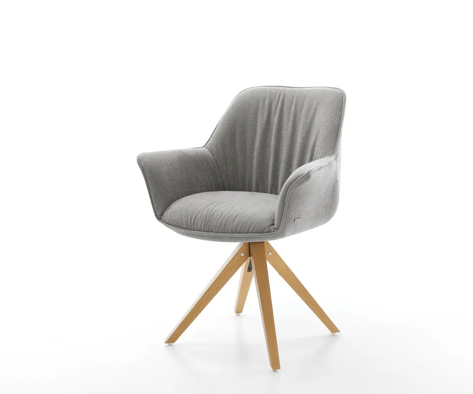 Drehstuhl Keila-Flex mit Armlehnen Strukturstoff Soft Grau Holzgestell kantig Natur 180° drehbar Billig