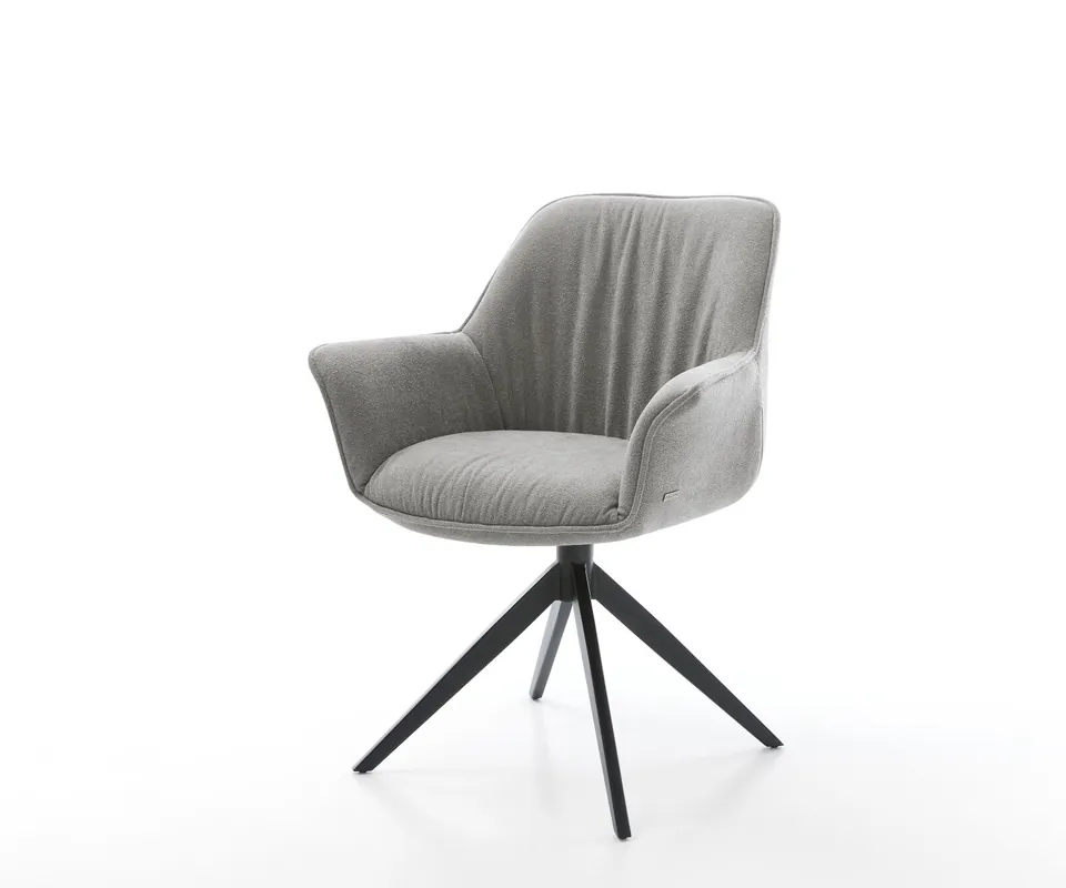 Drehstuhl Keila-Flex mit Armlehnen Strukturstoff Soft Grau Kreuzgestell breit Schwarz 360° drehbar Wippfunktion Saisonangebot