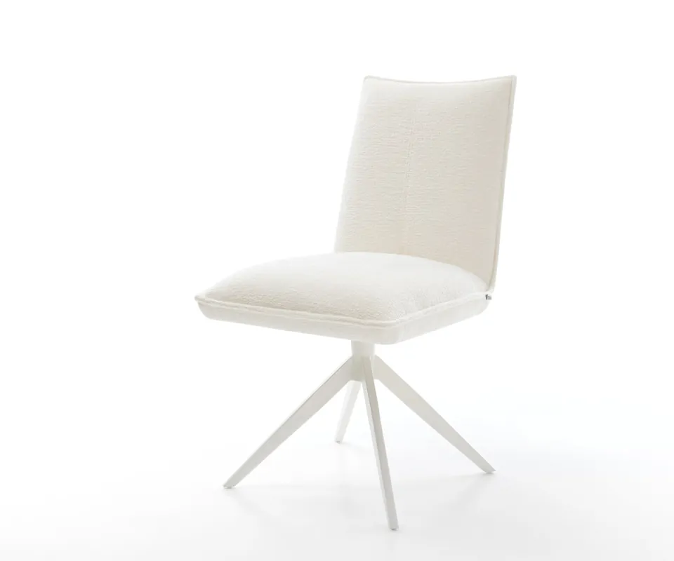 Drehstuhl Lelio-Flex Bouclé Soft Beige Kreuzgestell breit Weiß 360° drehbar Wippfunktion Taschenfederkern Jetzt Kaufen