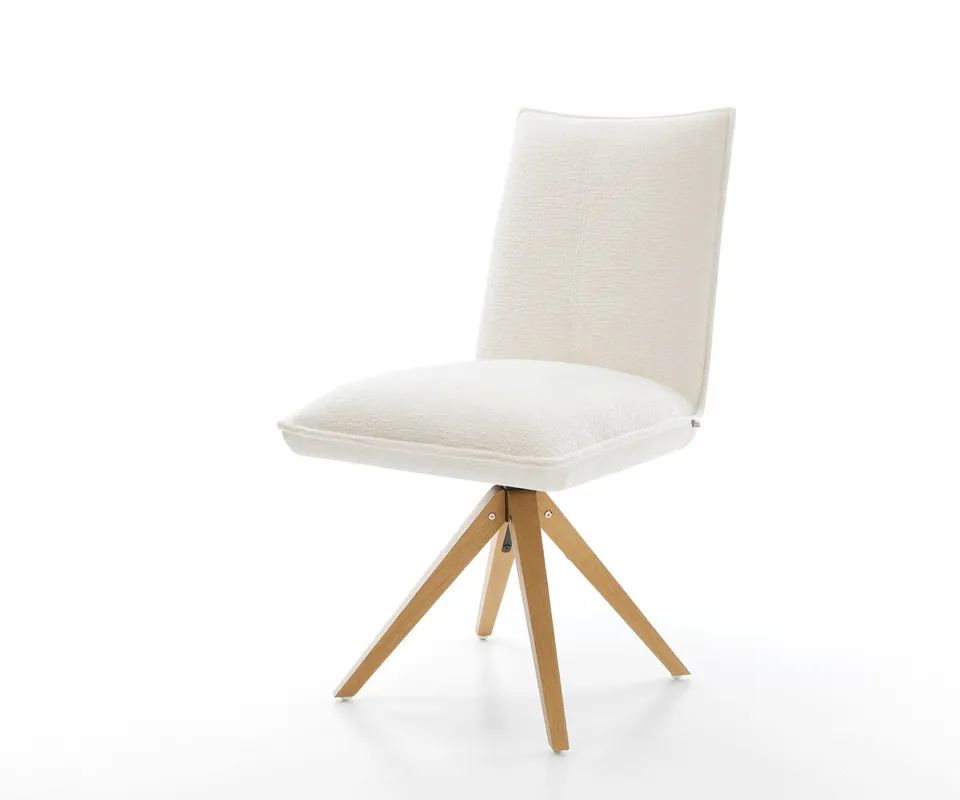 Drehstuhl Lelio-Flex Bouclé Soft Beige Holzgestell kantig Natur 180° drehbar Taschenfederkern Neue Ware