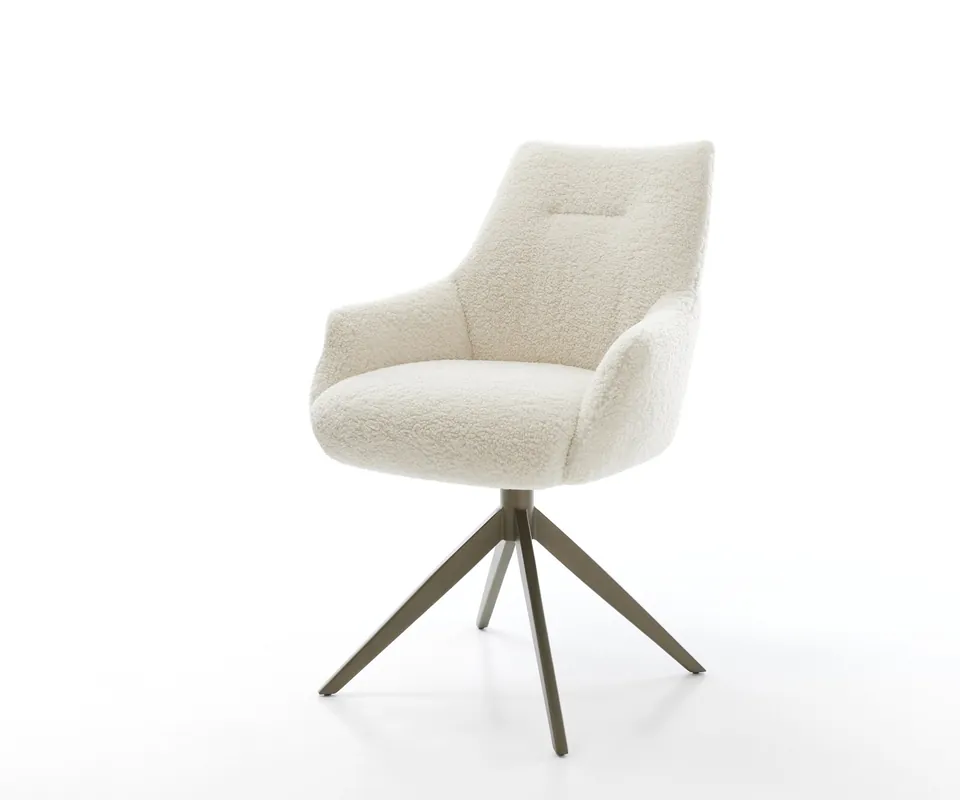 Jetzt Kaufen Drehstuhl Alja-Flex mit Armlehnen Teddystoff Beige Kreuzgestell breit Effektfinish Titan 360° drehbar Wippfunktion Taschenfederkern