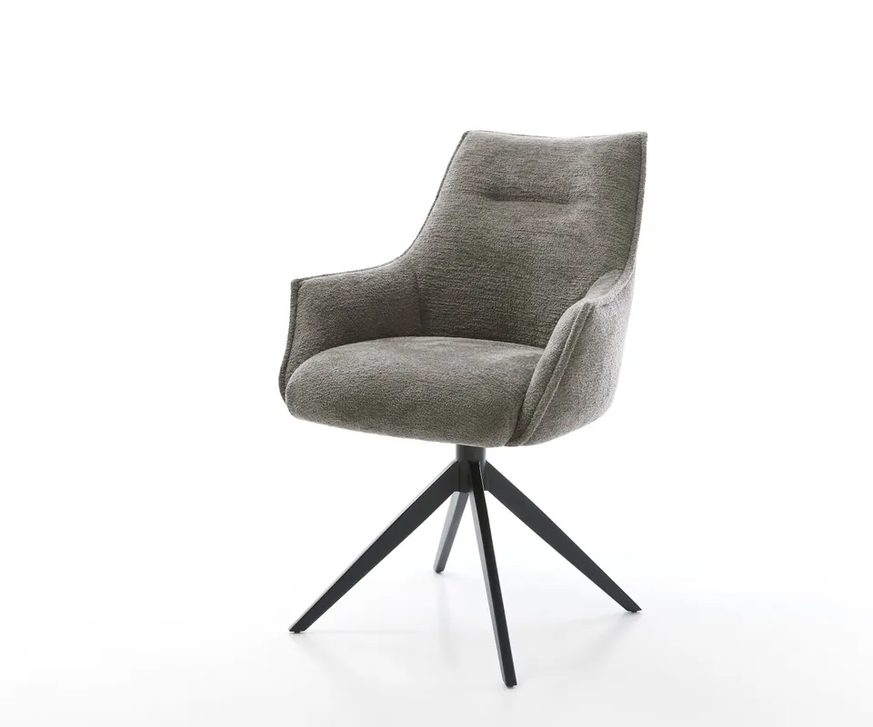 Drehstuhl Alja-Flex mit Armlehnen Bouclé Soft Schlamm Kreuzgestell breit Schwarz 360° drehbar Wippfunktion Taschenfederkern Garantierte Lieferung