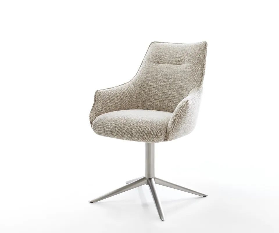 Drehstuhl Alja-Flex mit Armlehnen Webstoff Soft Beige Fußkreuz Edelstahl 360° drehbar Wippfunktion Taschenfederkern Bestpreis